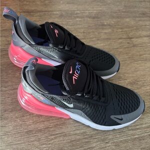 Nike Air Max 270 Youth Sneakers - Black with Pink and Blue Accents. Size 6Y.